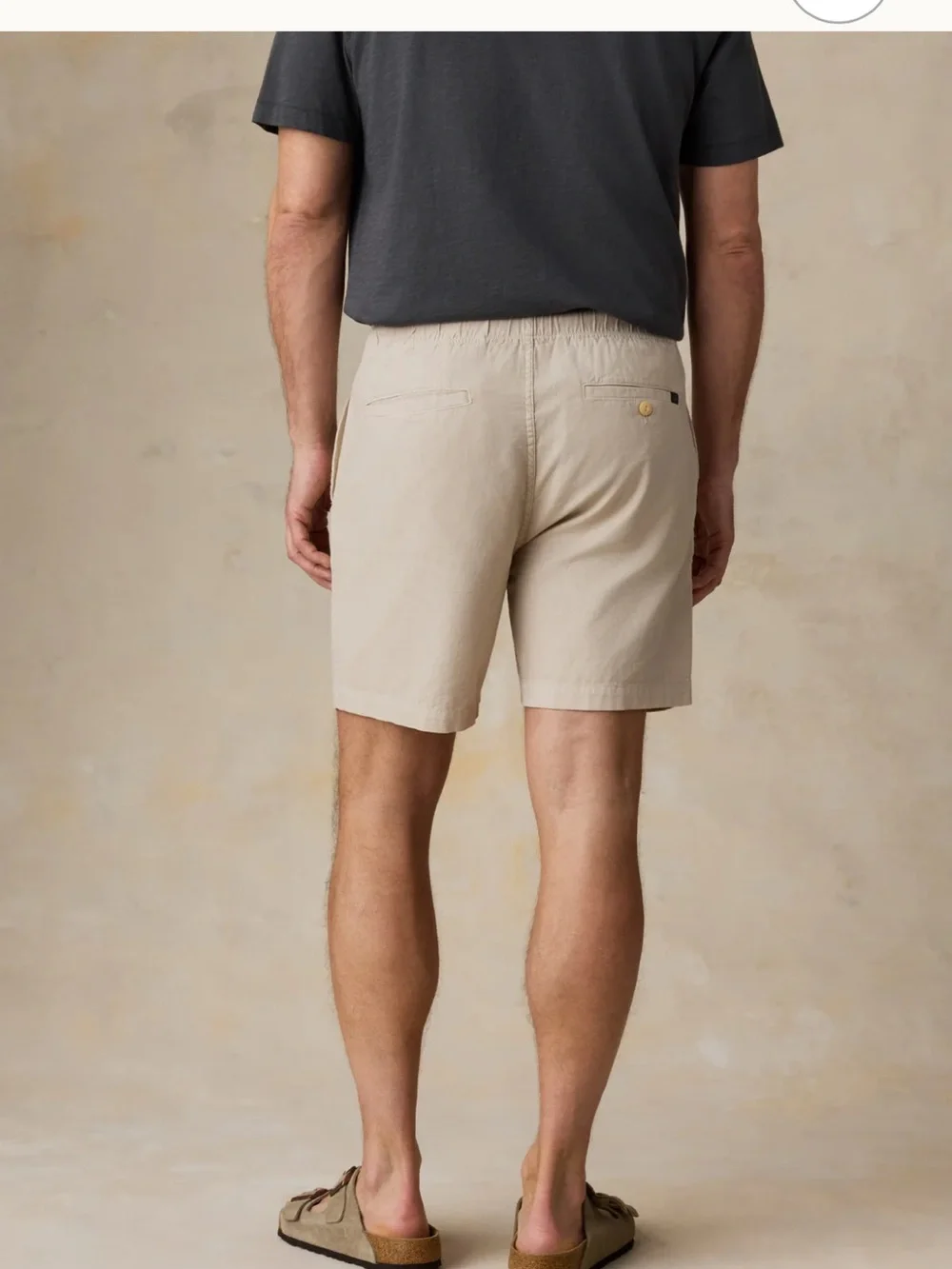 Faherty Essential Drawstring Cotton/Linen Blend Shorts Button Accent in Stone
